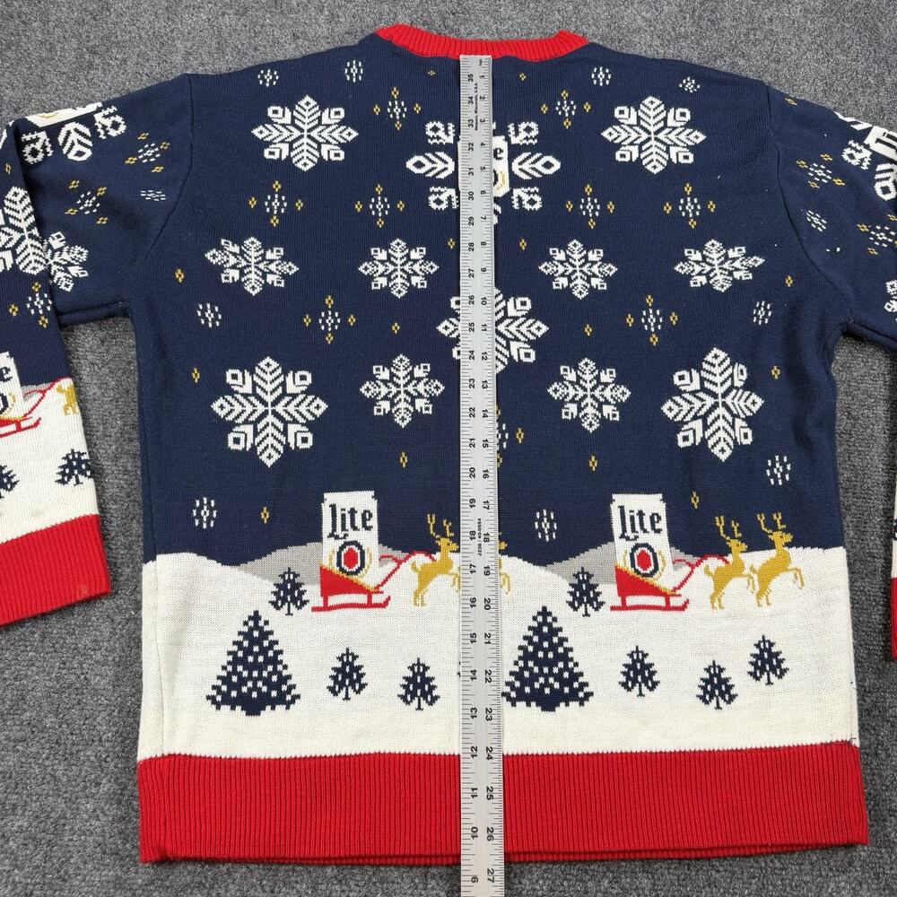 Miller Lite Ugly Christmas Sweater XL Snowflake Reindeer Beer Can Holiday Knit - Picture 7 of 9